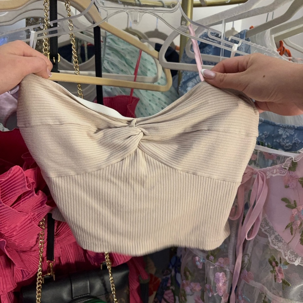 SHEIN Cream Ribbed Crop Top